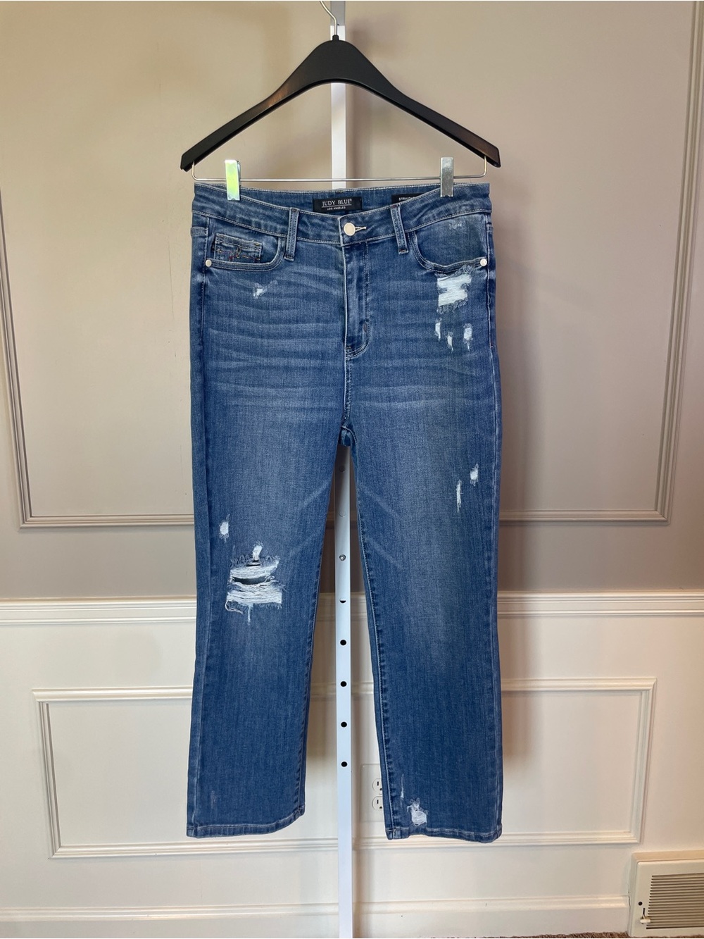 Judy Blue Straight Fit Denim Jeans 13 / 31 distressed stretch medium wash ankle